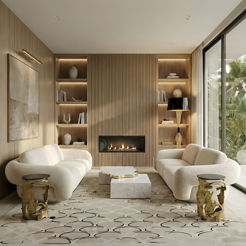 A Contemporary Living Room with Soft Curves and Warm Texture - Test